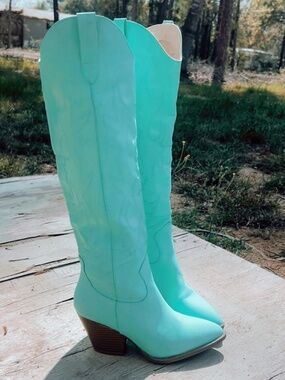 Turquoise - Teal Knee -High Cowboy Boots Size 7.5